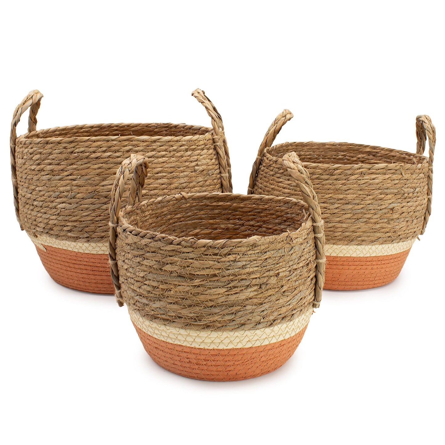 Straw & Seagrass Large Baskets - Natural & Orange - Set of 3 detail view 7 at Luna Panther