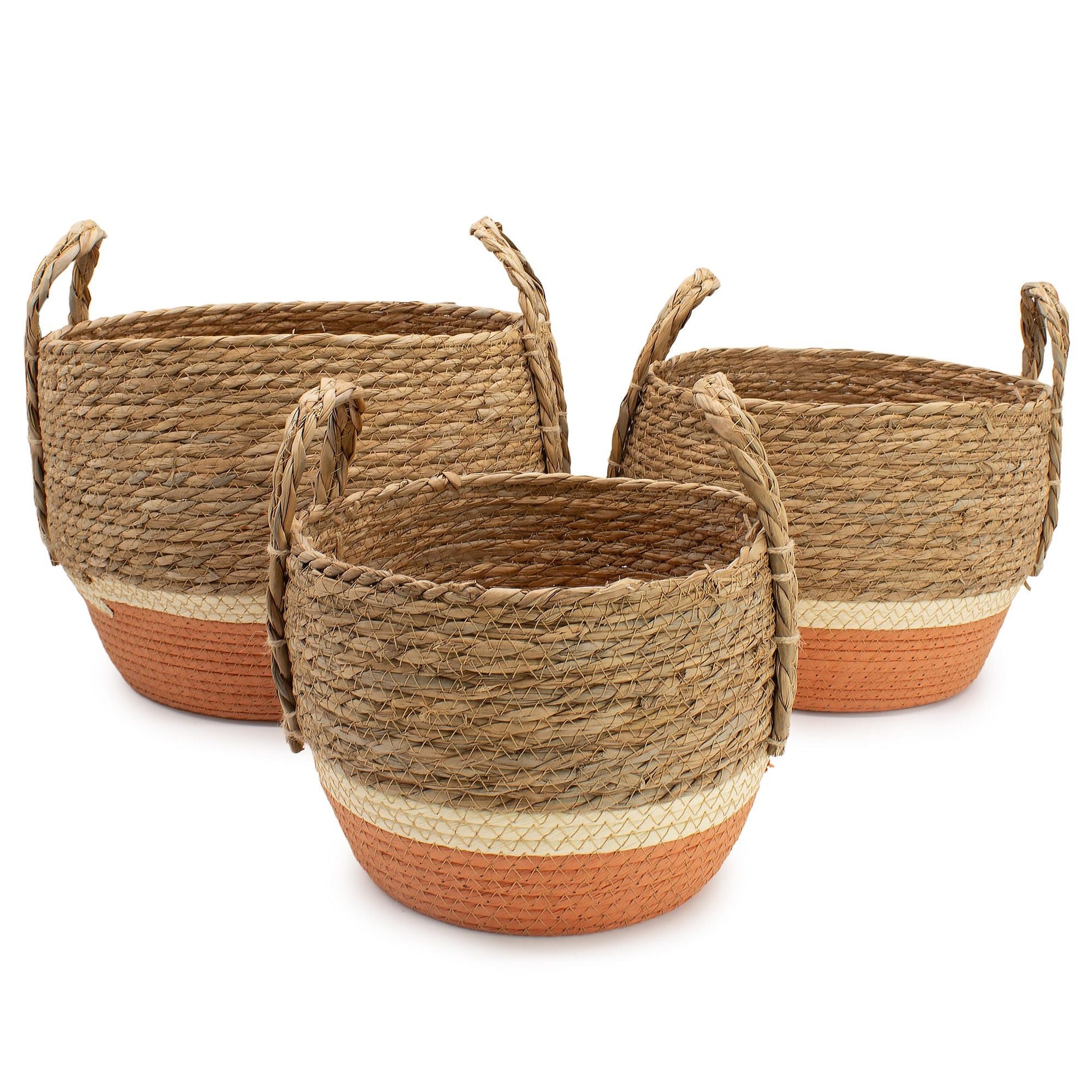 Straw & Seagrass Large Baskets - Natural & Orange - Set of 3 detail view 7 at Luna Panther