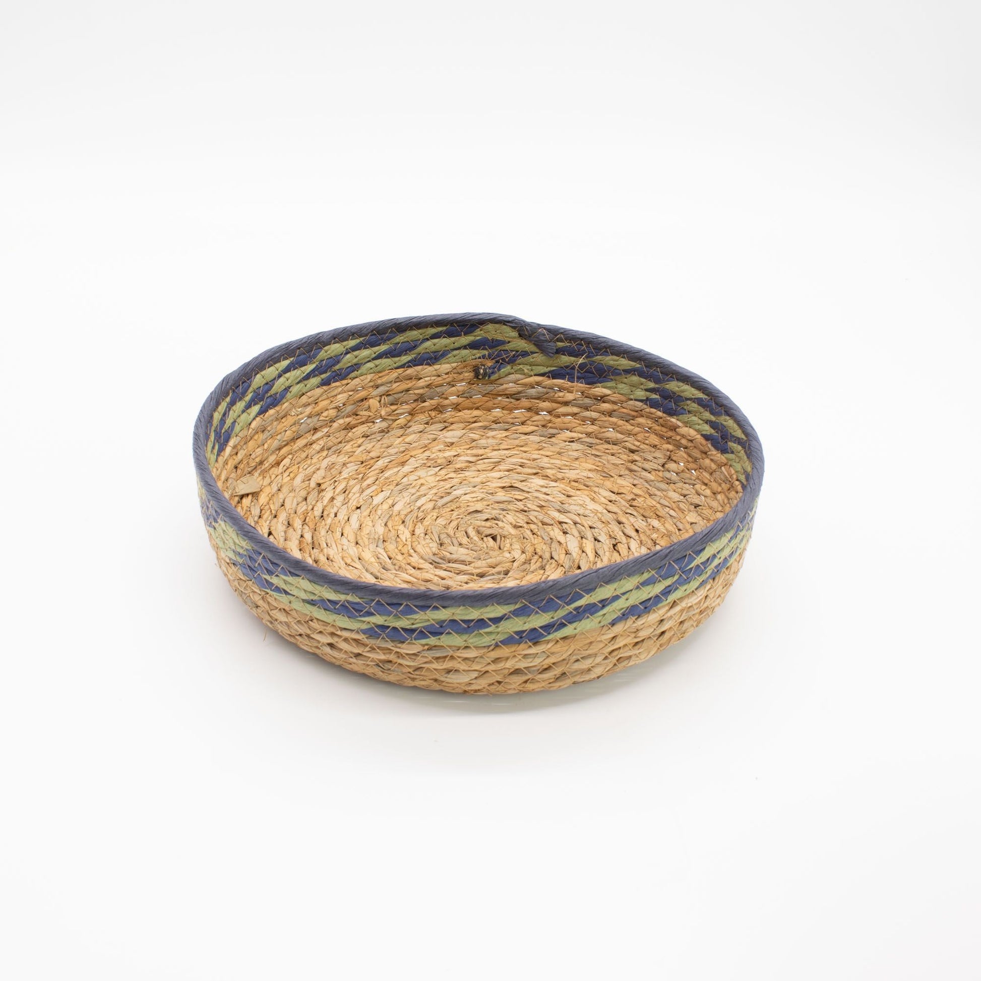 Straw & Seagrass Tray Baskets - Natural Green & Blue - Set of 3 detail view 4 at Luna Panther