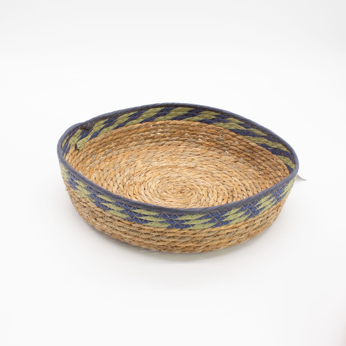 Straw & Seagrass Tray Baskets - Natural Green & Blue - Set of 3 detail view 3 at Luna Panther