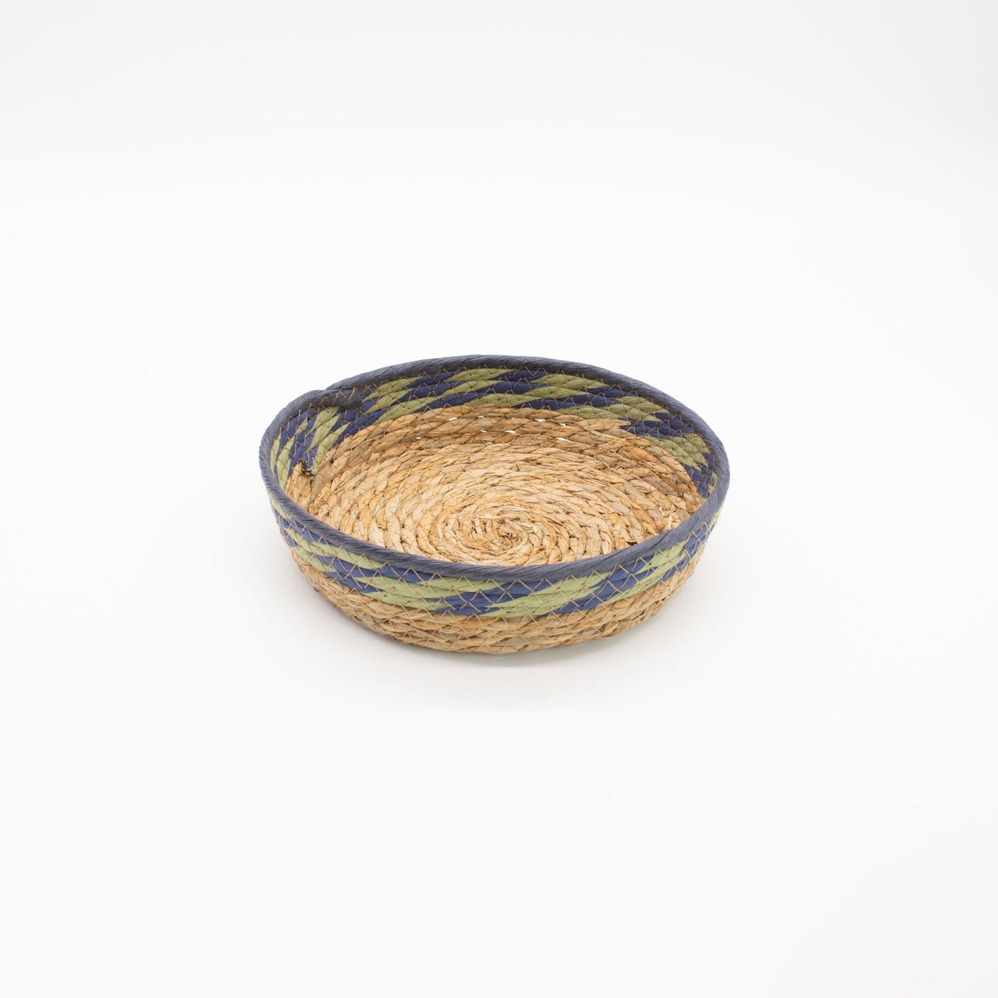 Straw & Seagrass Tray Baskets - Natural Green & Blue - Set of 3 detail view 6 at Luna Panther