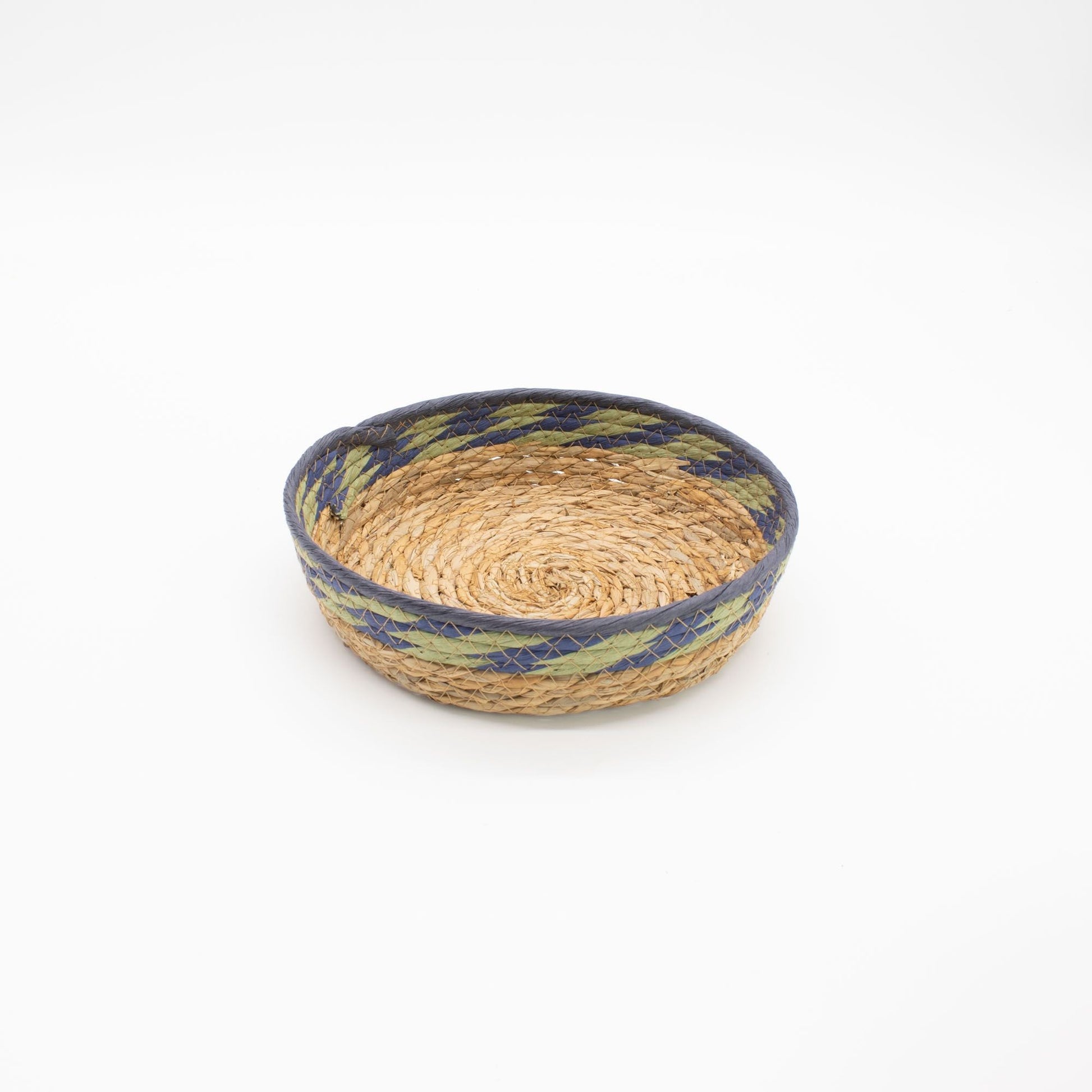 Straw & Seagrass Tray Baskets - Natural Green & Blue - Set of 3 detail view 6 at Luna Panther
