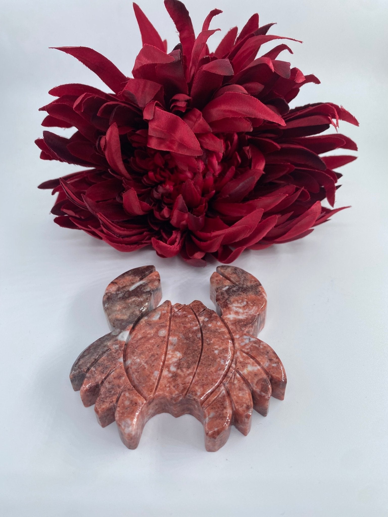 Natural Strawberry Calcite Crab featuring soft translucent tone and gentle sheen - Luna Panther