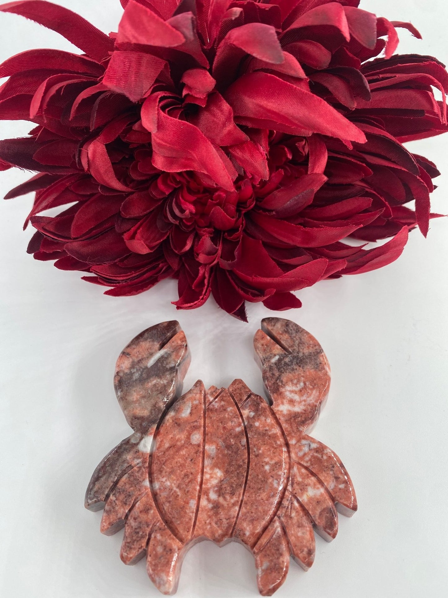 Natural Strawberry Calcite Crab featuring soft translucent tone and gentle sheen - Luna Panther