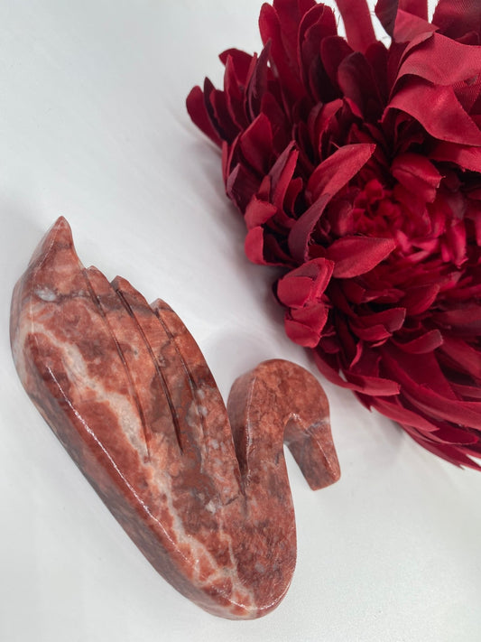 Natural Strawberry Calcite Swan featuring soft translucent tone and gentle sheen - Luna Panther alternate view