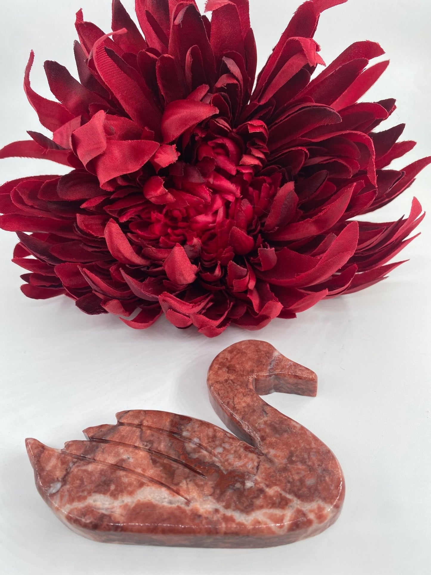 Natural Strawberry Calcite Swan featuring soft translucent tone and gentle sheen - Luna Panther