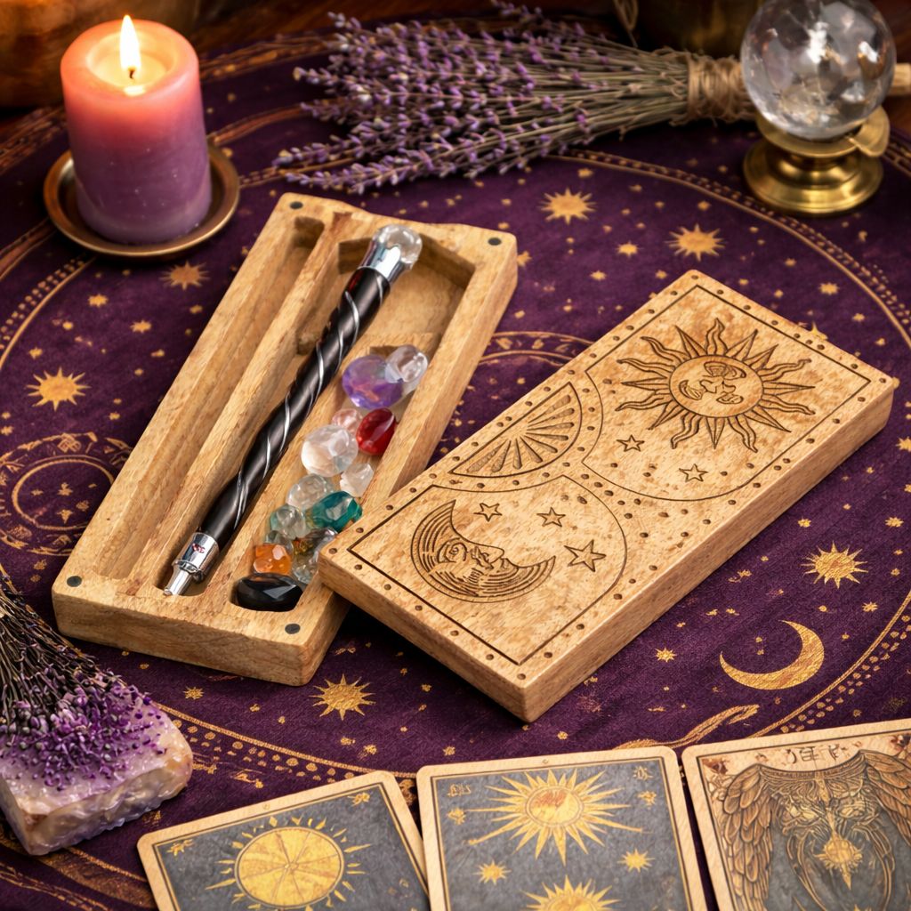 Sun – Moon Carved Crystal and Stone Box — product, image 4 of 4.