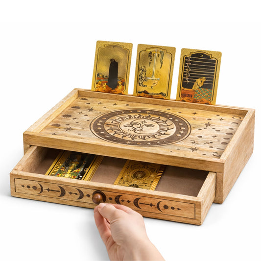 Sun Moon Carved Tarot Box with Drawer - Luna Panther alternate view