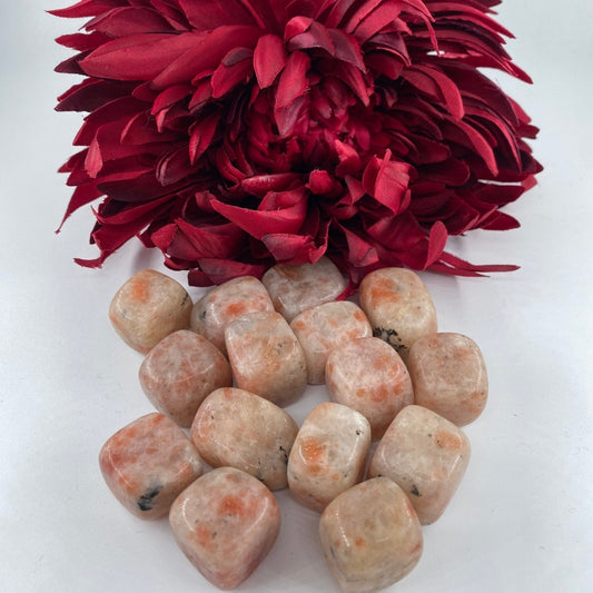 Polished Sunstone - Tumble Stone featuring sparkling aventurescence and warm orange tone - Luna Panther