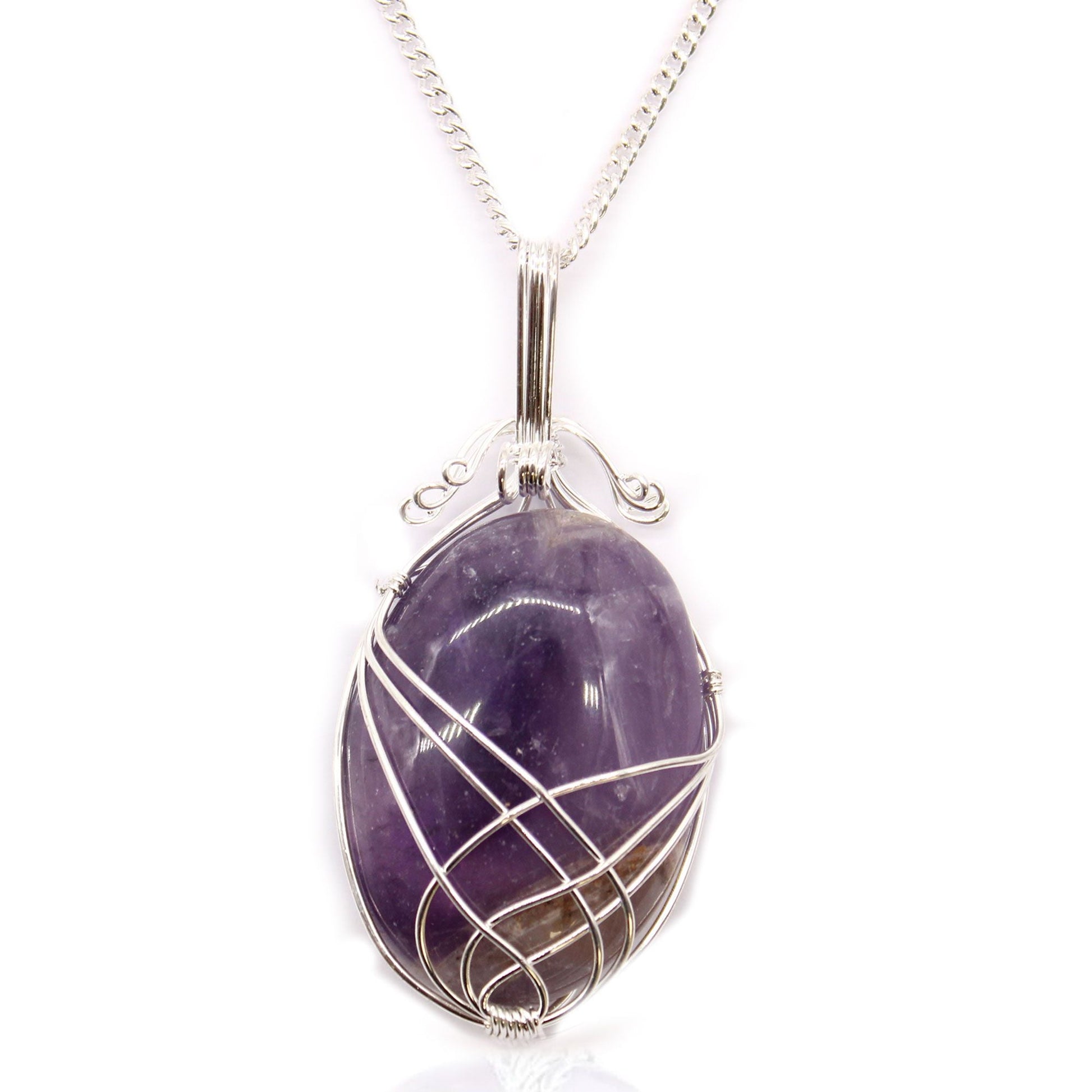 Polished Swirl Wrapped Gemstone Necklace - Amethyst featuring rich purple colour and natural clarity - Luna Panther