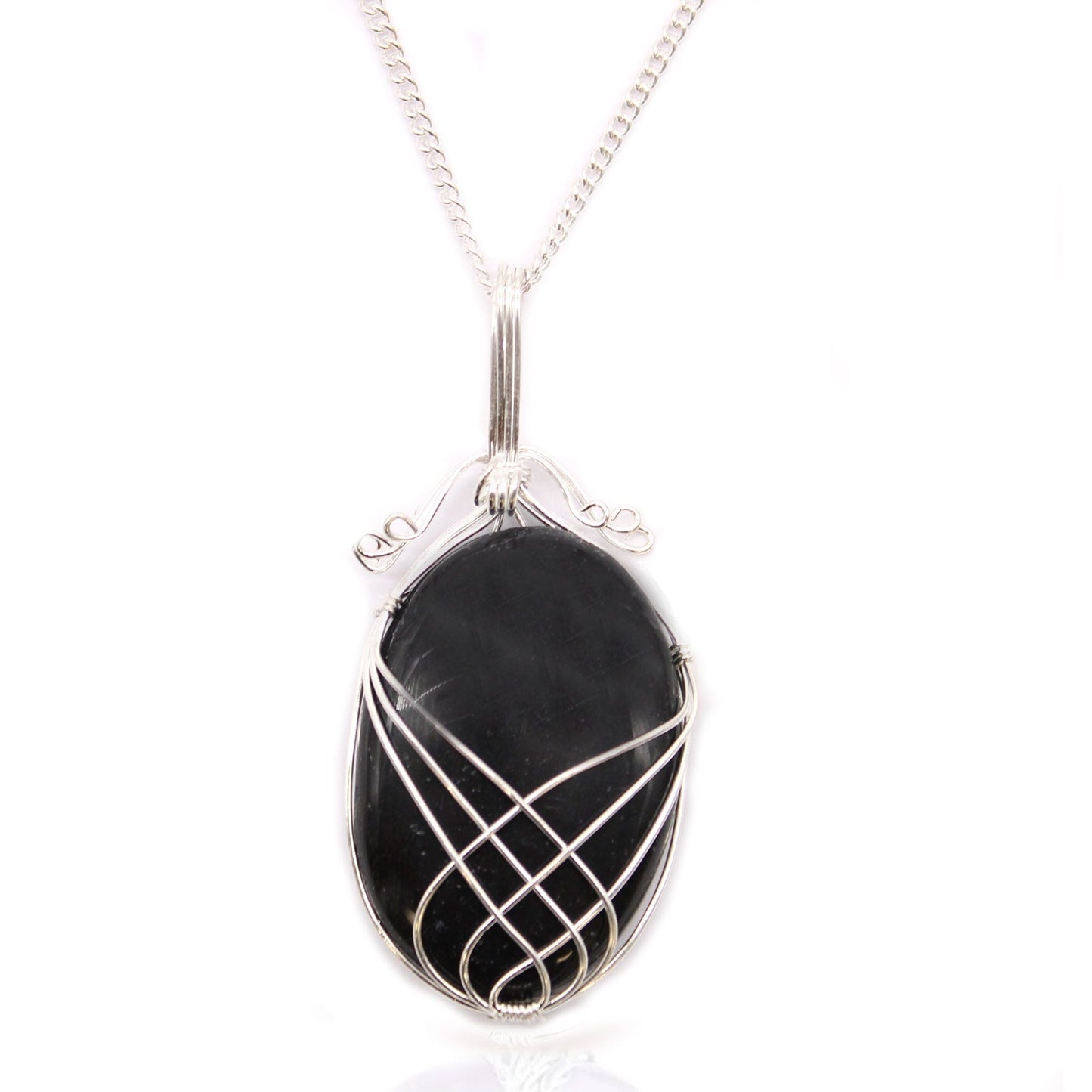 Polished Swirl Wrapped Gemstone Necklace - Black Onyx featuring natural patterning and unique variations - Luna Panther