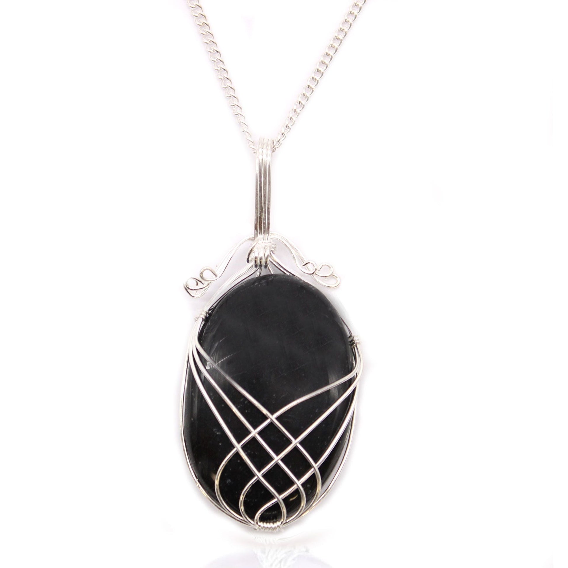 Polished Swirl Wrapped Gemstone Necklace - Black Onyx featuring natural patterning and unique variations - Luna Panther