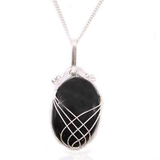 Polished Swirl Wrapped Gemstone Necklace - Black Onyx featuring natural patterning and unique variations - Luna Panther