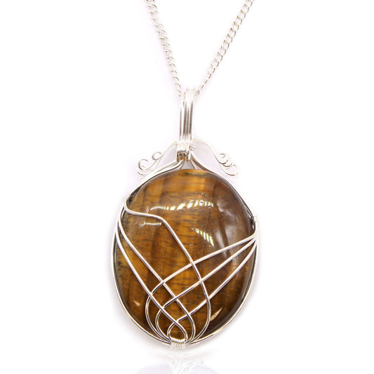 Polished Swirl Wrapped Gemstone Necklace - Tiger Eye featuring natural patterning and unique variations - Luna Panther