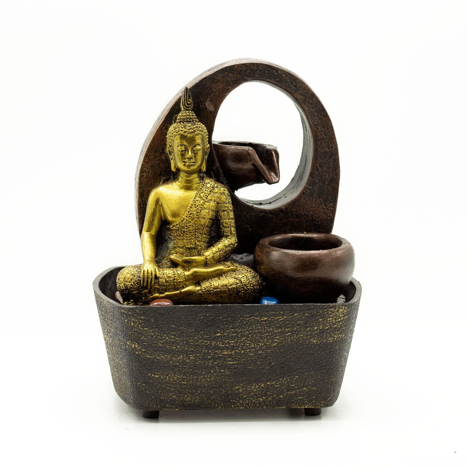 Tabletop Water Feature 21. Golden Buddha & Pots - Luna Panther