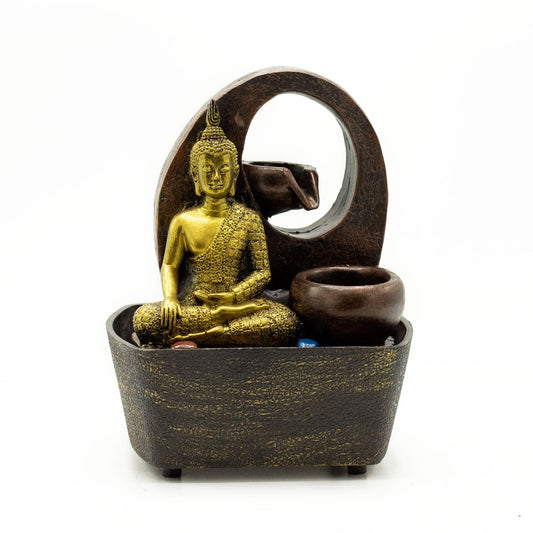 Tabletop Water Feature 21. Golden Buddha & Pots - Luna Panther