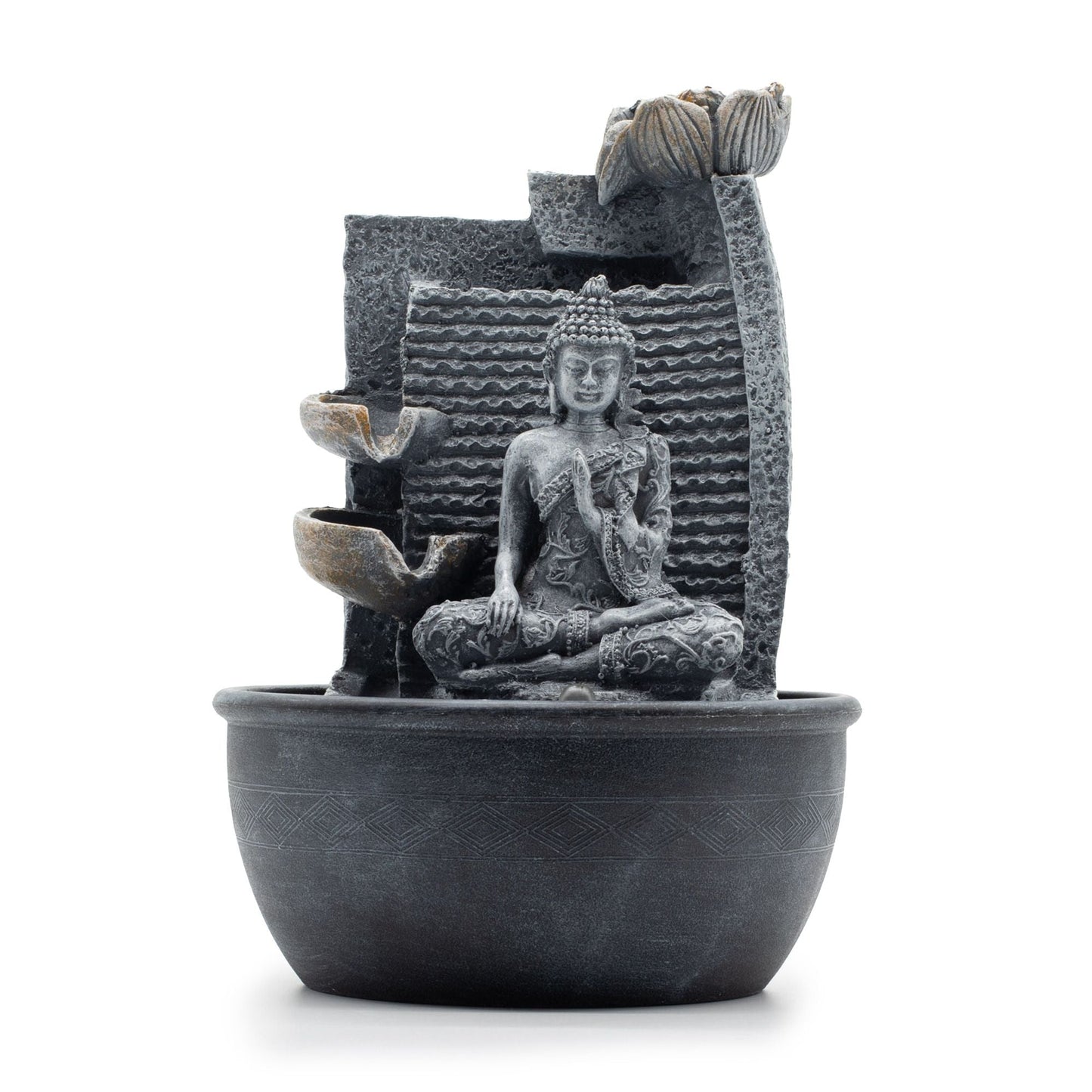 Tabletop Water Feature Buddha, Lotus Flower Cascading Potsx - Luna Panther