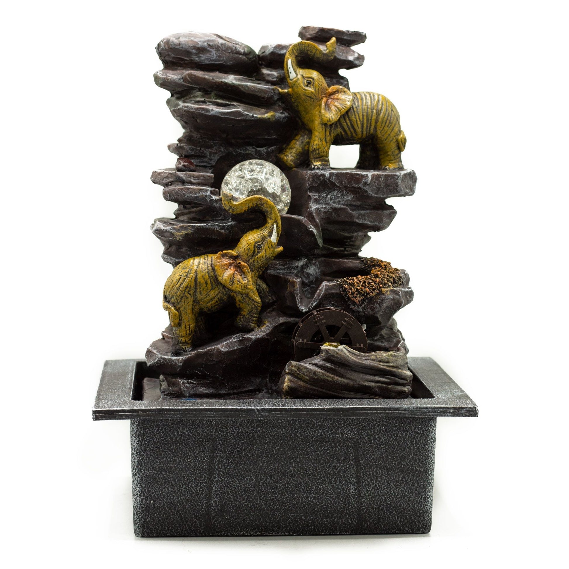 Tabletop Water Feature Elephants, Crystal Ball & Water Wheel - Luna Panther