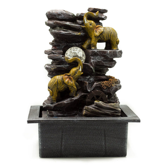 Tabletop Water Feature Elephants, Crystal Ball & Water Wheel - Luna Panther