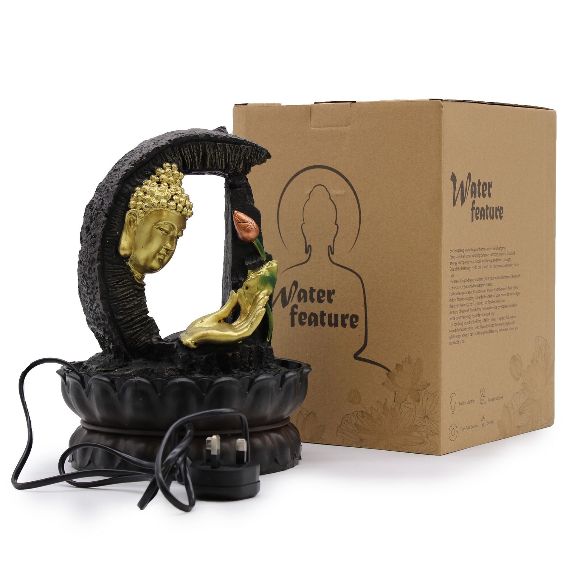 Tabletop Water Feature Golden Buddha & Lotus - Luna Panther