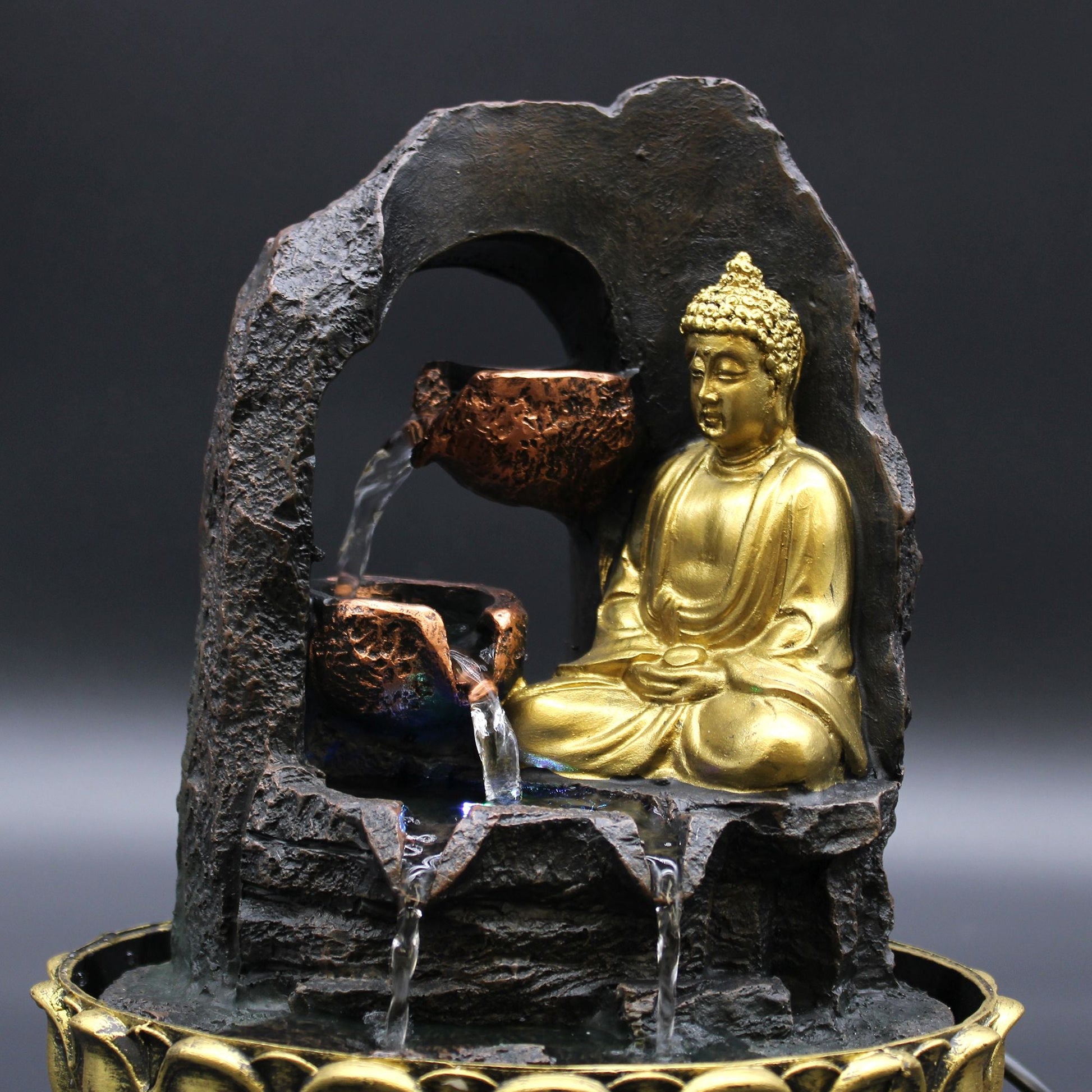 Tabletop Water Feature Golden Meditating Buddha - Luna Panther