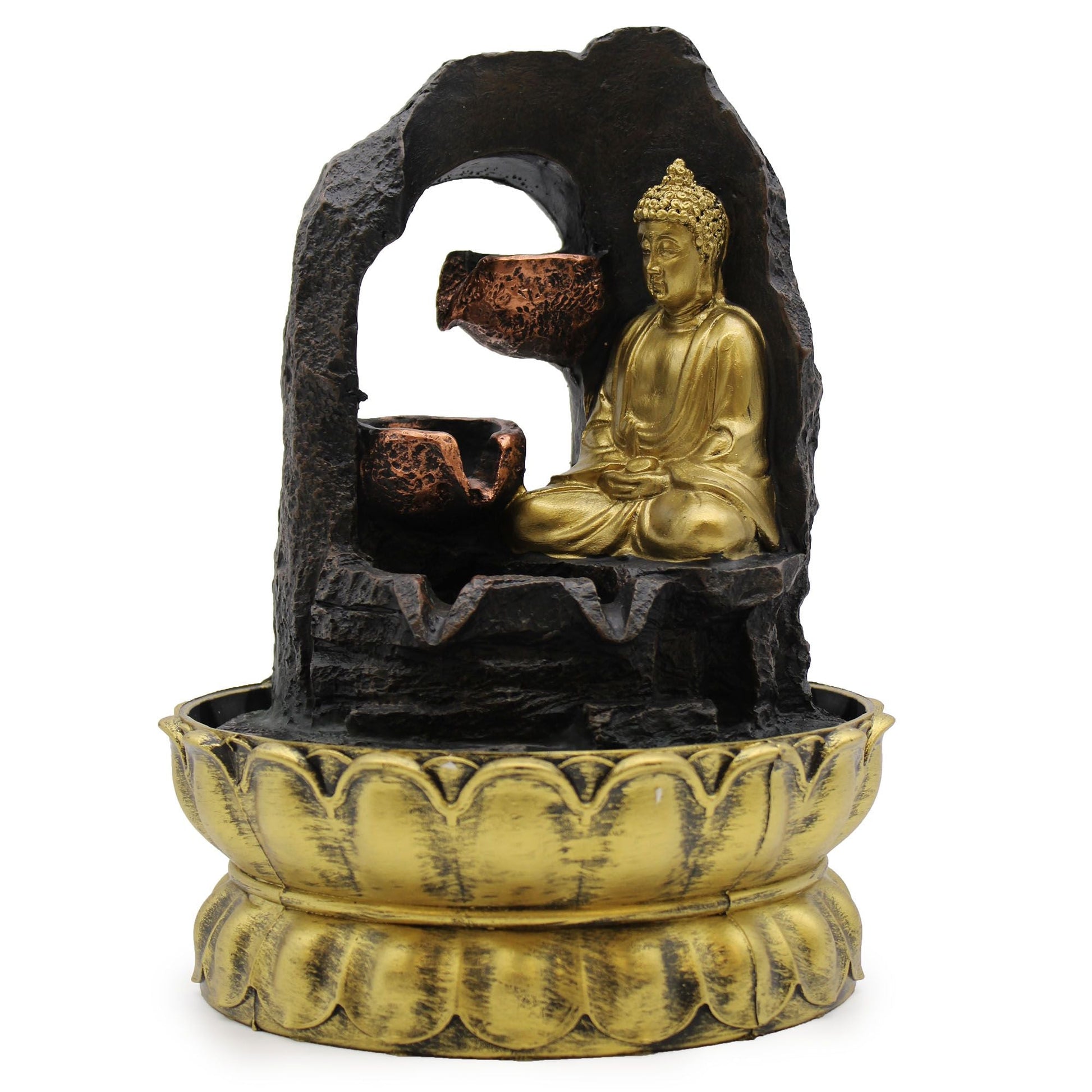 Tabletop Water Feature Golden Meditating Buddha - Luna Panther