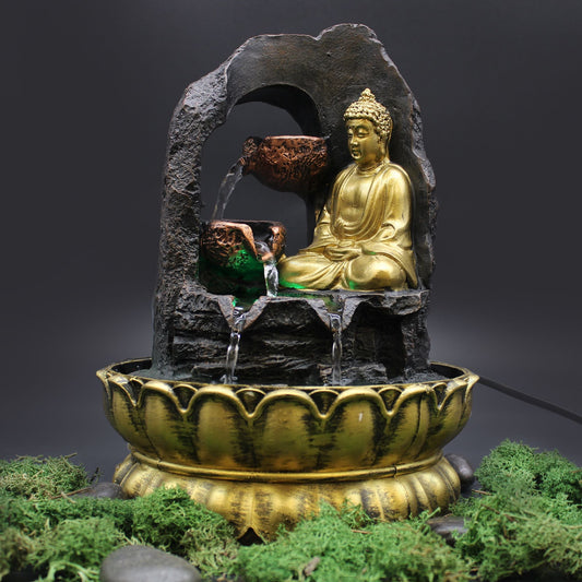 Tabletop Water Feature Golden Meditating Buddha - Luna Panther