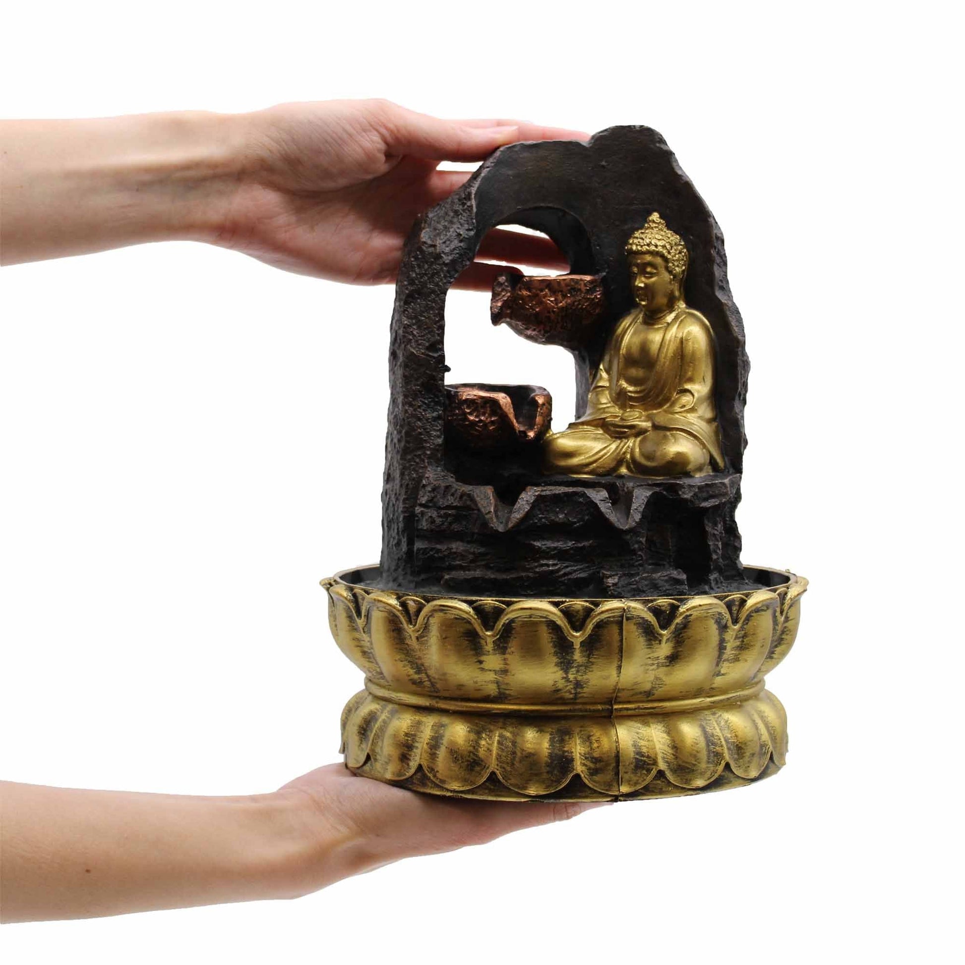 Tabletop Water Feature Golden Meditating Buddha - Luna Panther