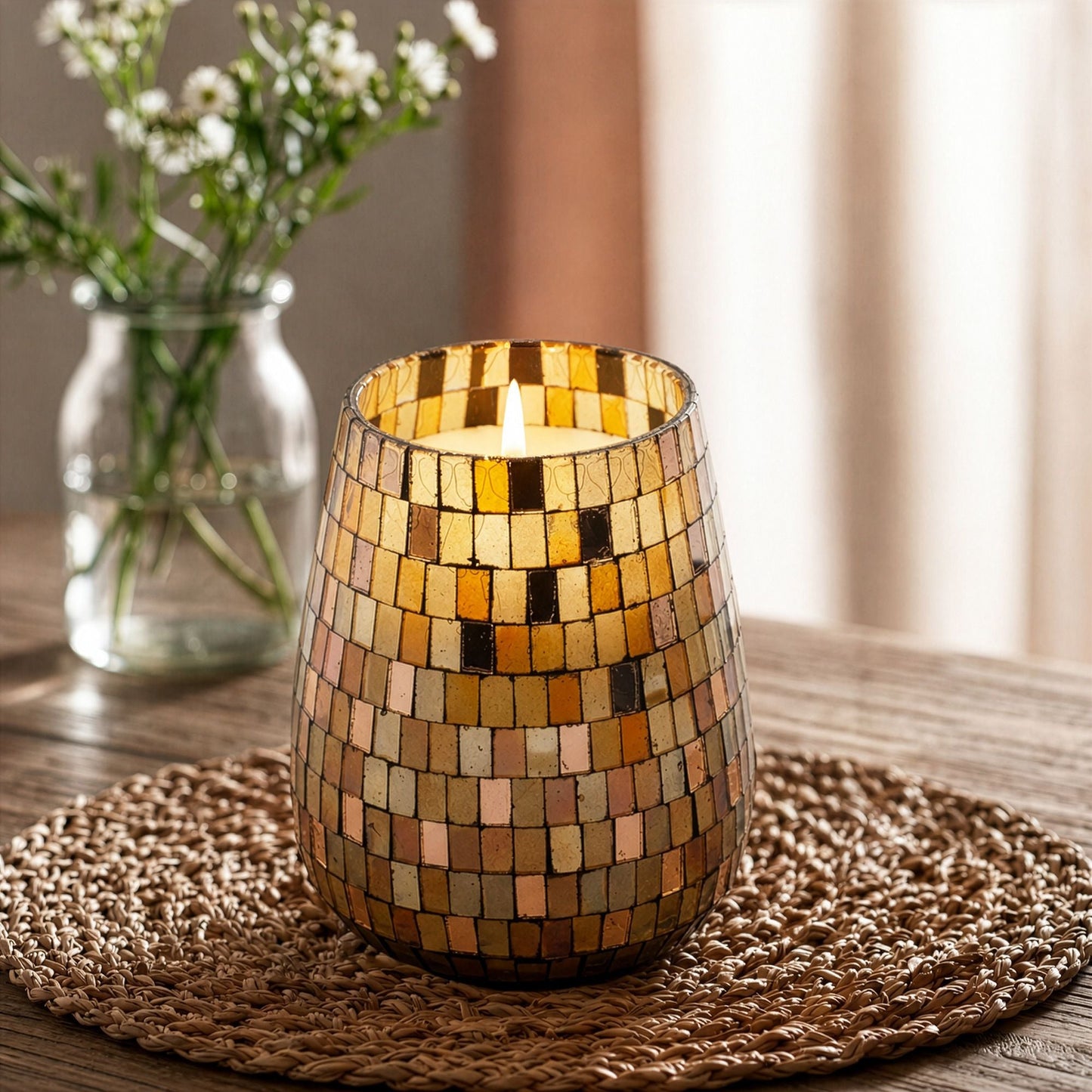 Tall Glass Jar Candles - Amber Mosaic - Luna Panther