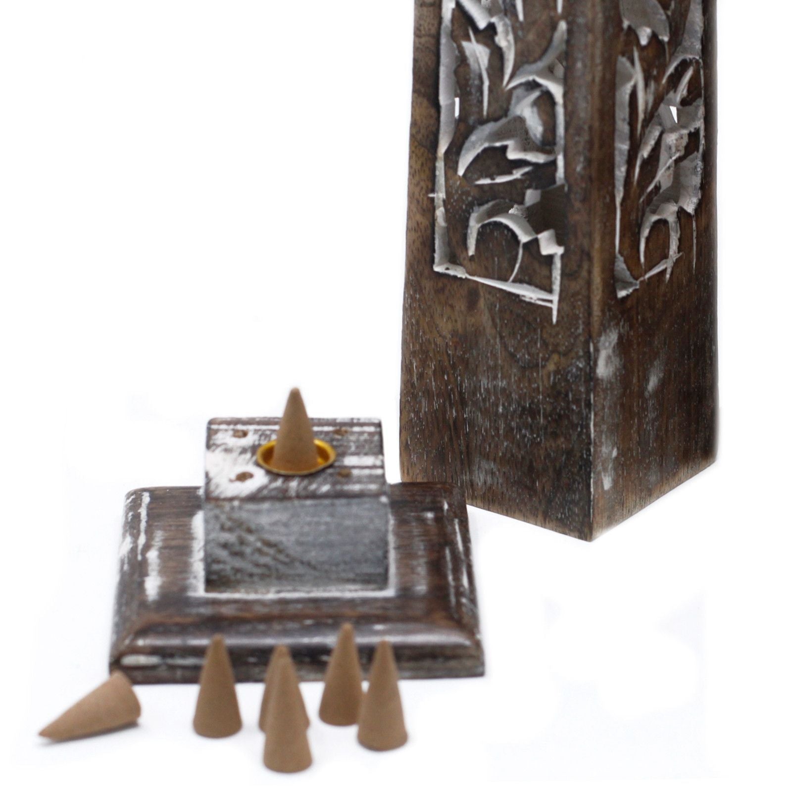 Tapered Incense Tower Washed Design 2 - Mango Wood - Luna Panther