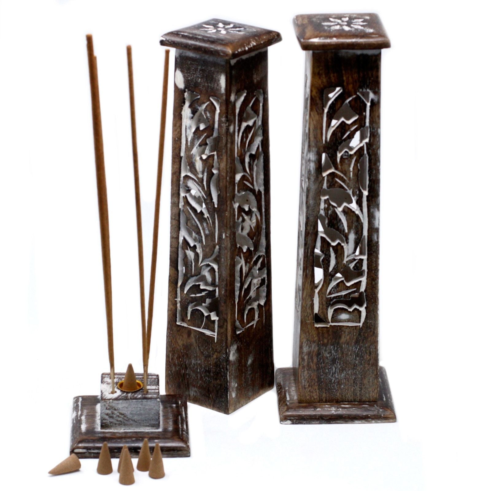 Tapered Incense Tower Washed Design 2 - Mango Wood - Luna Panther