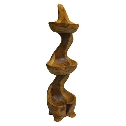Teak Three Bowl Standing Approx. 50 cm — product, image 1 of 4.