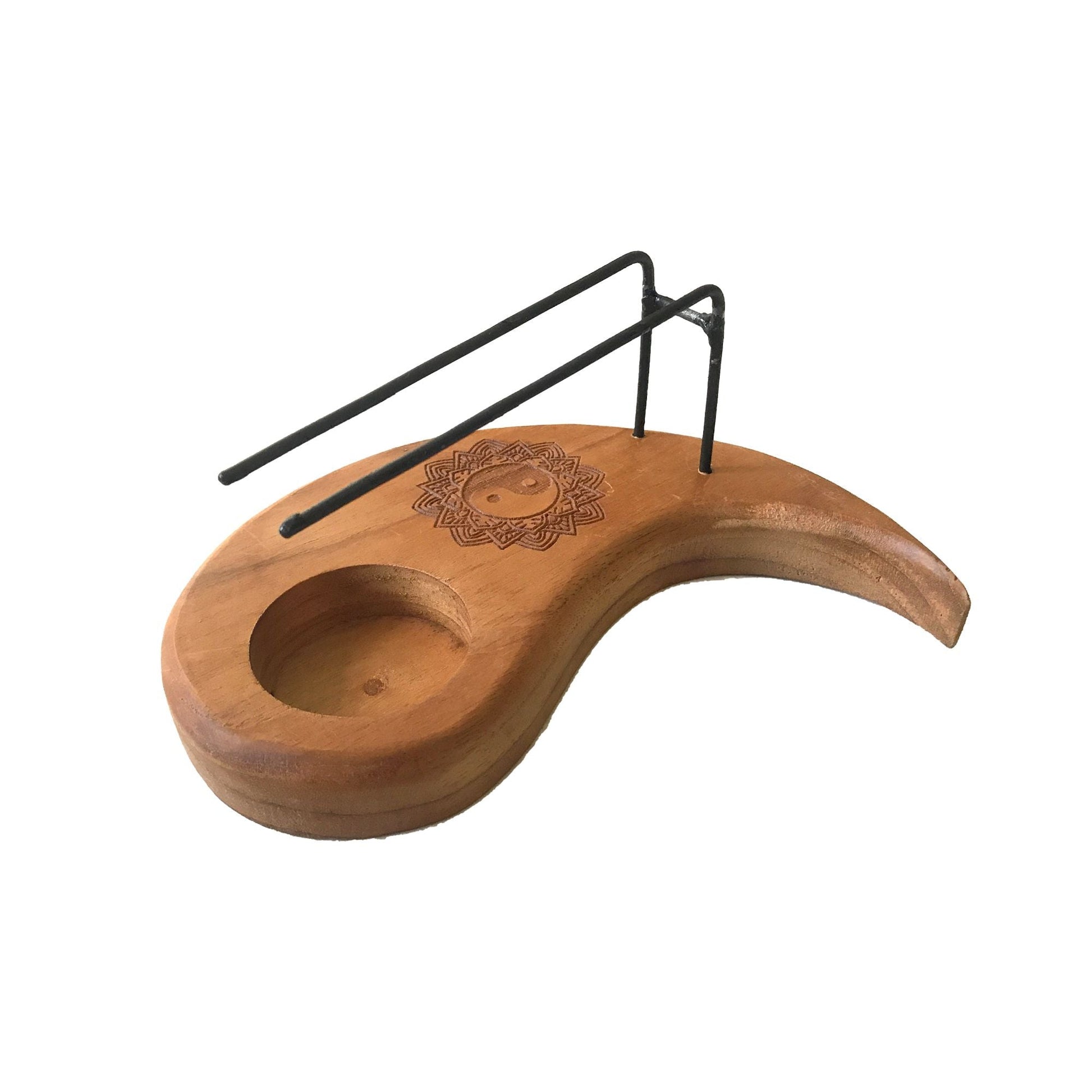 Polished Teardrop Palo Santo Heater - Teak Wood - Yin & Yang Design featuring natural patterning and unique variations - Luna Panther