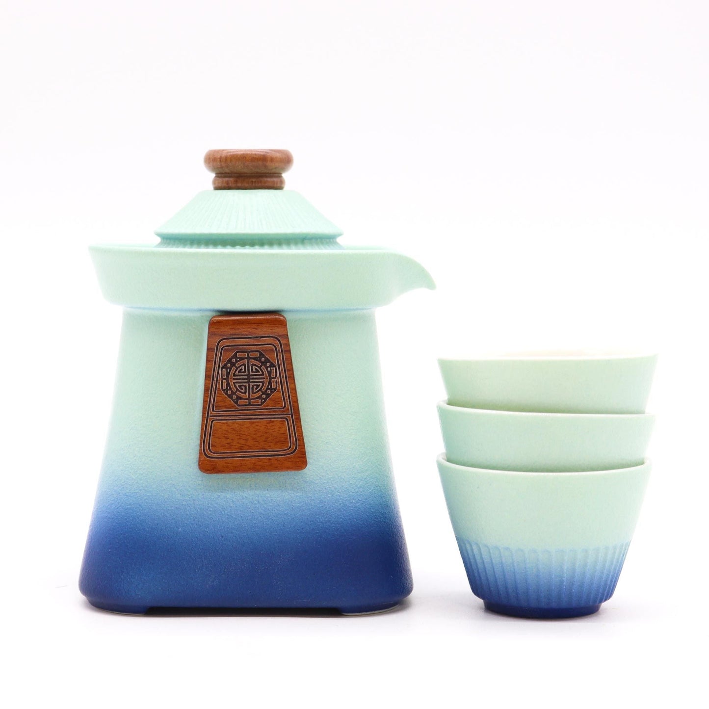 Polished Temple Teapot Set & Three Cups - Blue Heaven featuring natural patterning and unique variations - Luna Panther
