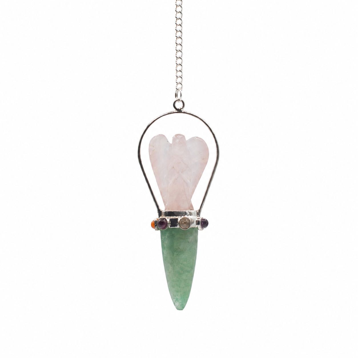 The Heart Oracle – Two Piece Angel Pendulum – Chakra Band – Rose Quartz & Green Aventurine - Luna Panther