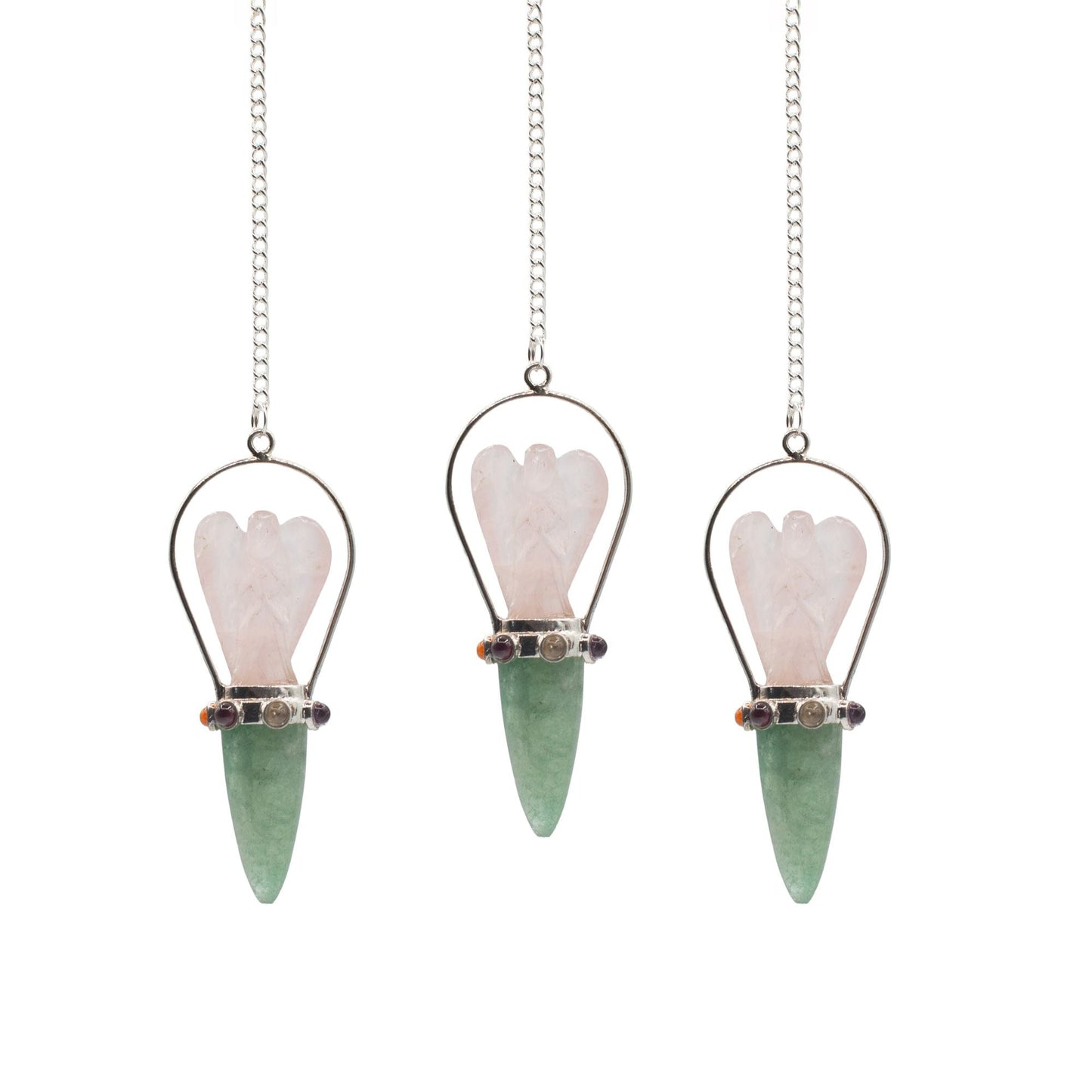 The Heart Oracle – Two Piece Angel Pendulum – Chakra Band – Rose Quartz & Green Aventurine - Luna Panther