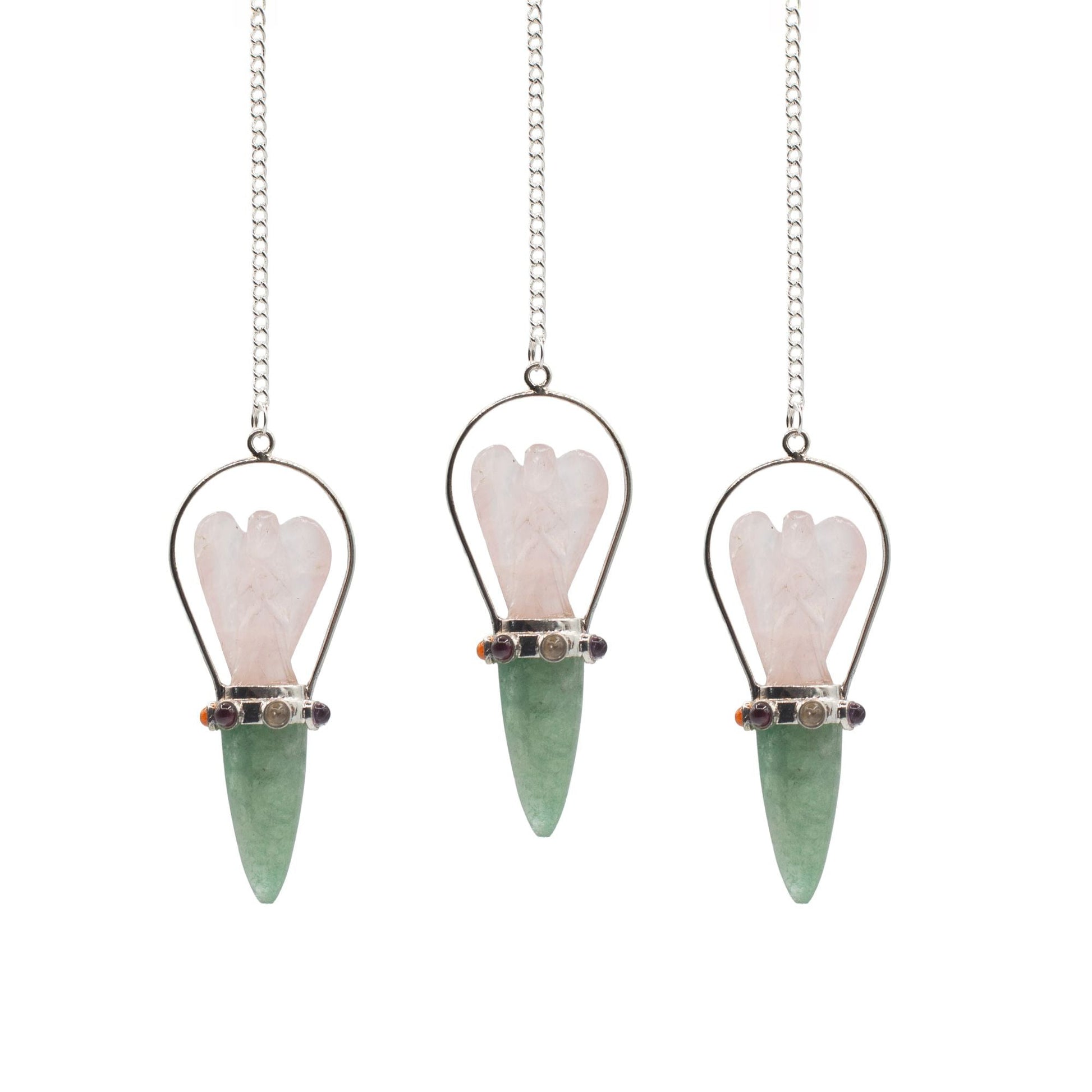 The Heart Oracle – Two Piece Angel Pendulum – Chakra Band – Rose Quartz & Green Aventurine - Luna Panther
