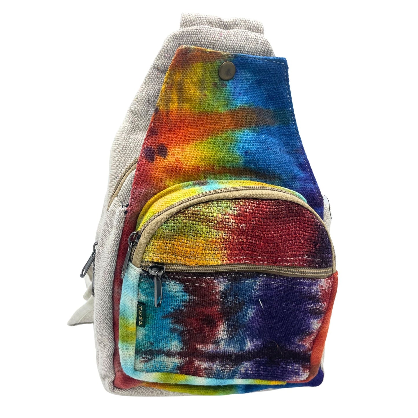 Polished Tiedye Hemp Sling Shoulder Bag featuring natural patterning and unique variations - Luna Panther