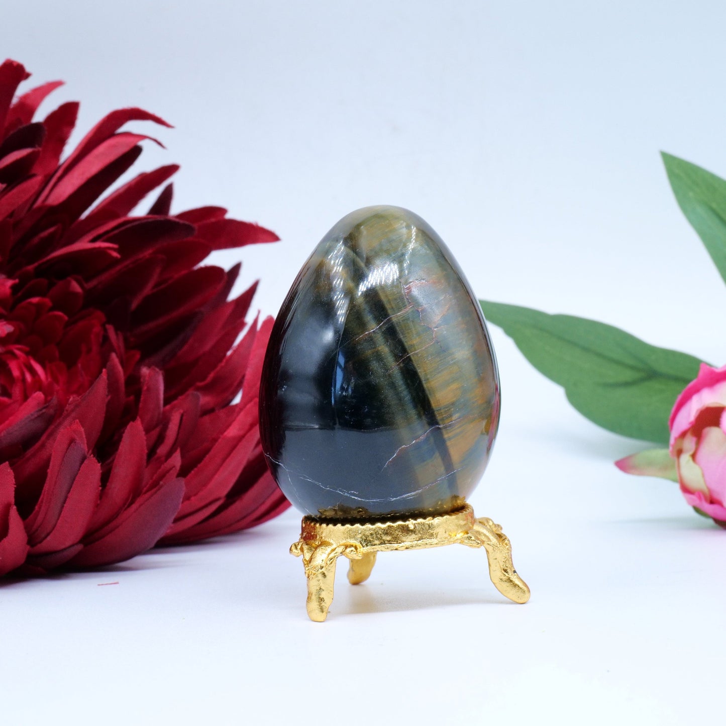 Polished Tiger Eye Egg 151G featuring natural patterning and unique variations - Luna Panther