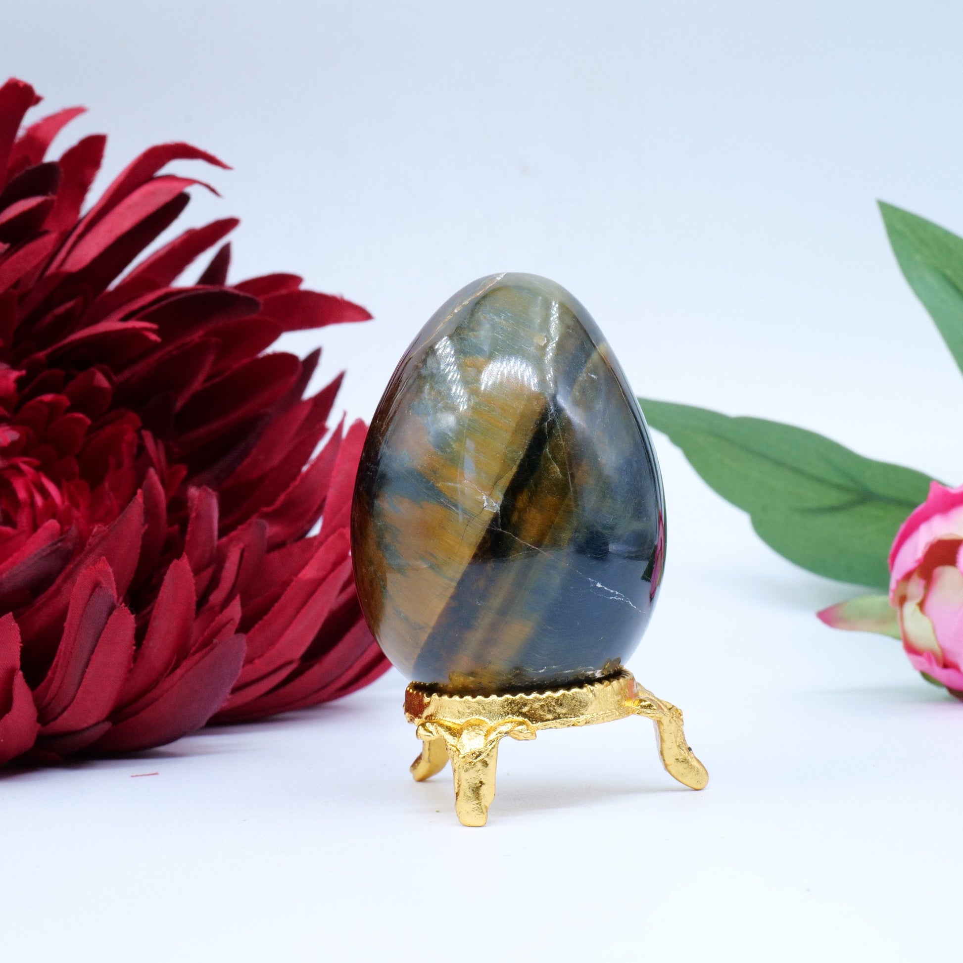 Polished Tiger Eye Egg 151G featuring natural patterning and unique variations - Luna Panther