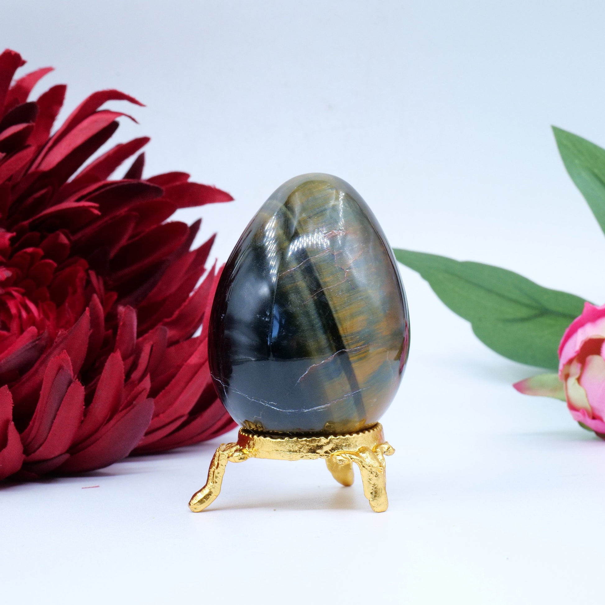 Polished Tiger Eye Egg 151g featuring natural patterning and unique variations - Luna Panther