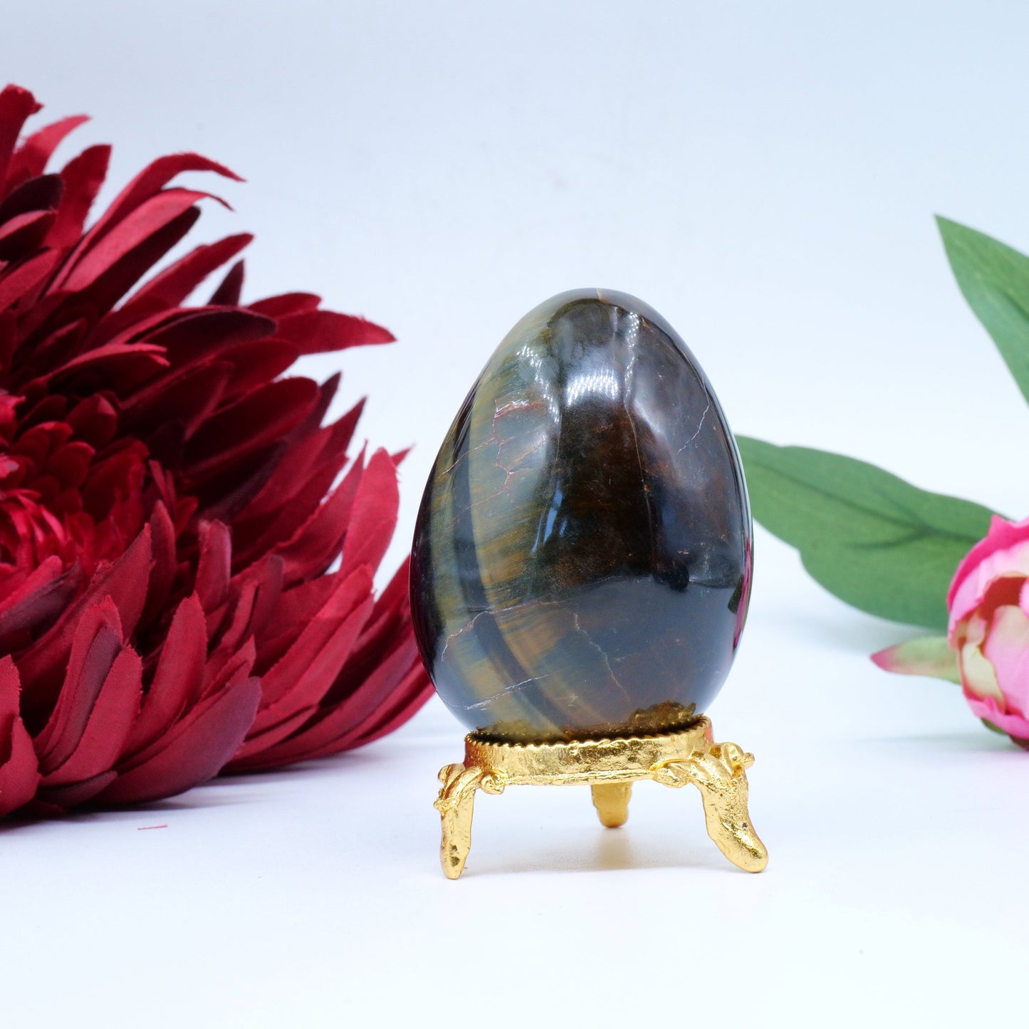 Polished Tiger Eye Egg 151G featuring natural patterning and unique variations - Luna Panther