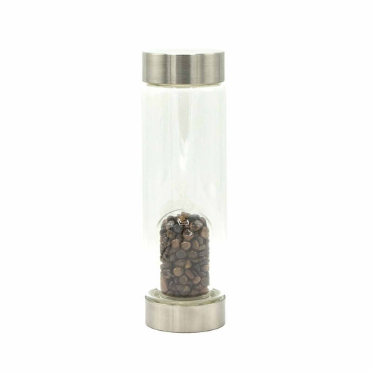 Tiger's Eye Chips Crystal Infused Glass Water Bottle 500ml - Luna Panther