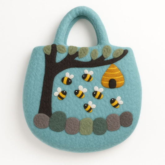 Polished Tree and Beehive Felted Bag featuring natural patterning and unique variations - Luna Panther