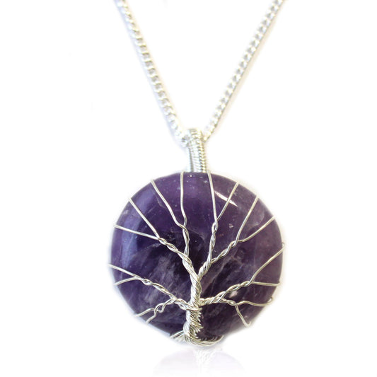 Polished Tree of Life Gemstone Necklace - Amethyst featuring rich purple colour and natural clarity - Luna Panther
