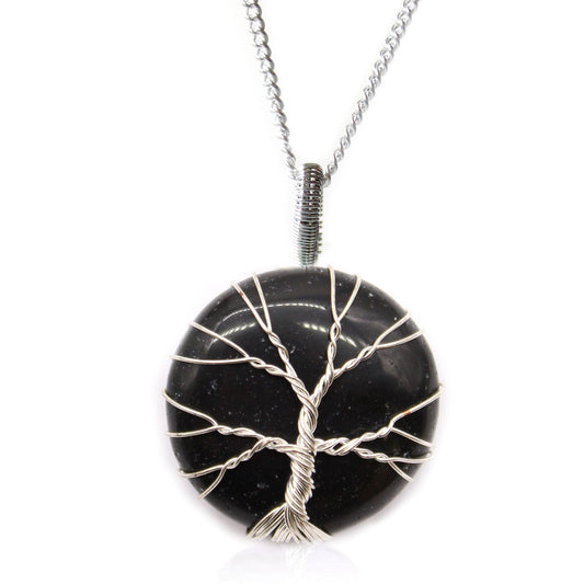 Polished Tree of Life Gemstone Necklace - Black Onyx featuring natural patterning and unique variations - Luna Panther