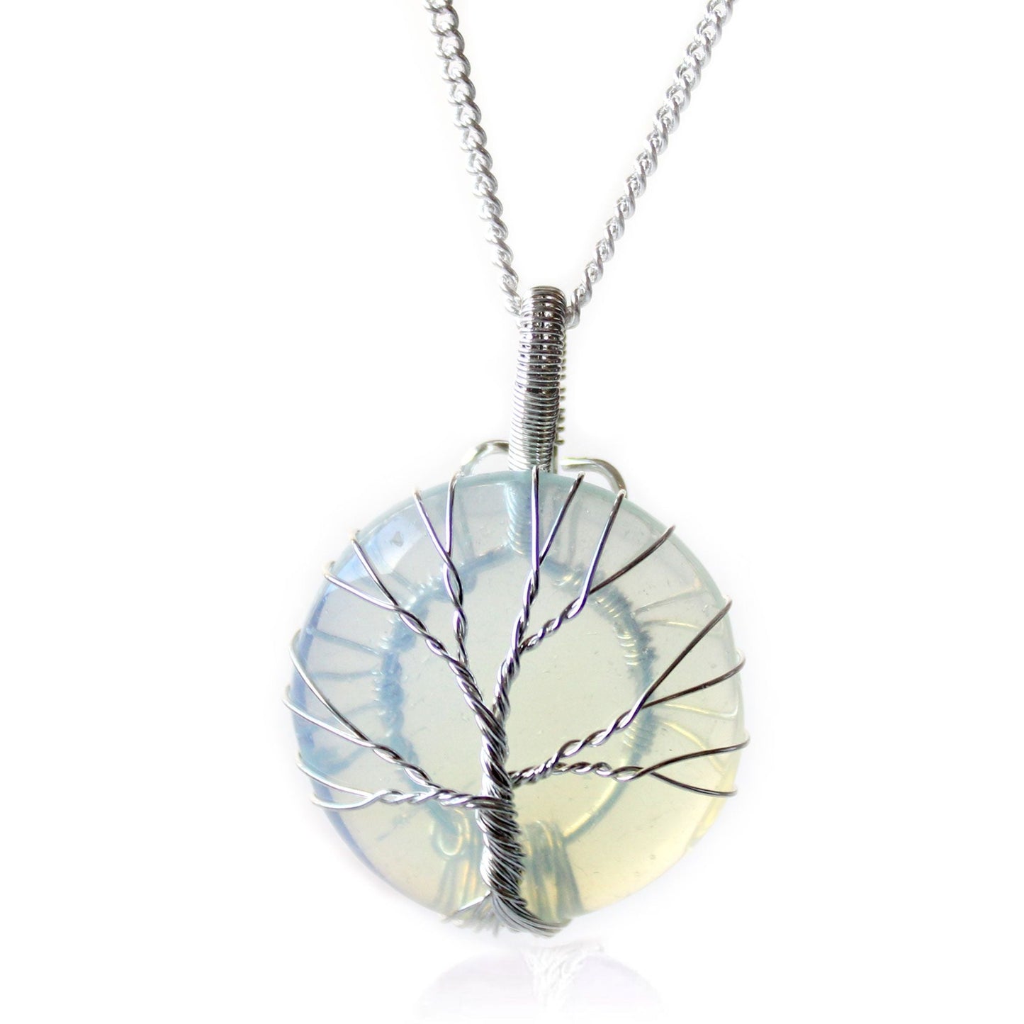 Polished Tree of Life Gemstone Necklace - Opalite featuring milky opalescent glow and smooth finish - Luna Panther