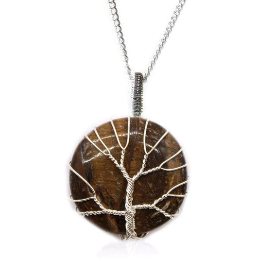 Polished Tree of Life Gemstone Necklace - Tiger Eye featuring natural patterning and unique variations - Luna Panther