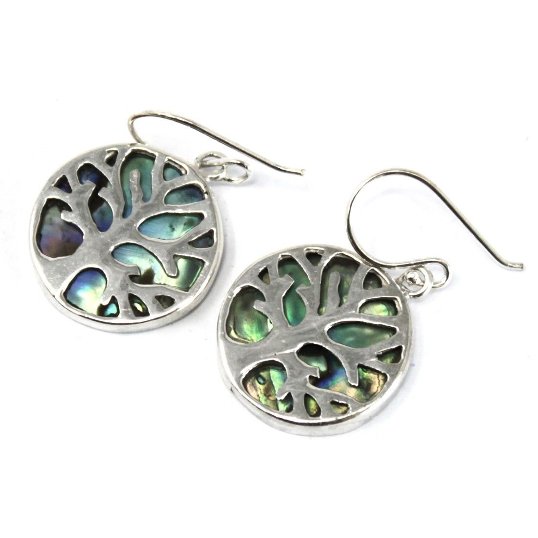 Polished Tree of Life Silver Earrings 15mm - Abalone featuring natural patterning and unique variations - Luna Panther