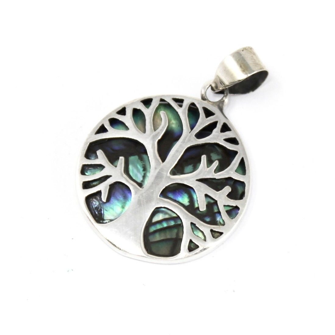 Polished Tree of Life Silver Pendant 22mm - Abalone featuring natural patterning and unique variations - Luna Panther
